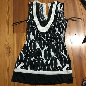 BEBE retro silk black/white palm print mini dress/tunic